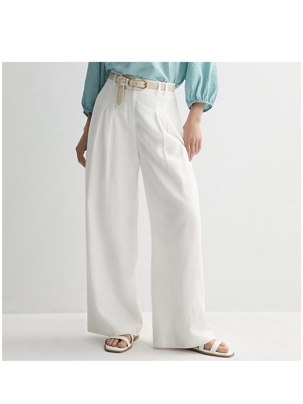 Nine West Cream Wide-Leg High Rise Trousers